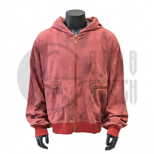 Sudadera con capucha y cremallera personalizada con lavado ácido, estilo oversize vintage, de algodón lavado y felpa, con efecto desgastado, estilo streetwear, OEM ODM de fábrica - Product Image 3