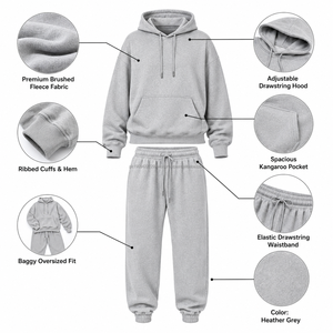 Ensemble survêtement molletonné ample en coton pour femme : sweat à capuche et pantalon de jogging – Style décontracté streetwear – Fournisseur OEM/ODM pour marques privées - Product Image 6