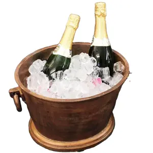 Refroidisseur de bouteille de vin de glace fini en cuivre Logo personnalisé accepter seau à glace à Champagne avec poignée en anneau pour décor de fête de bar à bière