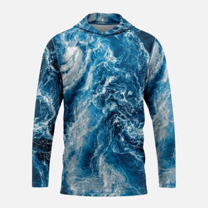 เสื้อเจอร์ซีย์มีฮู้ดแขนยาว พิมพ์ลายคลื่นทะเลสีน้ำเงิน สำหรับผู้ใหญ่ทั้งชายและหญิง ระบายความชื้นได้ดี ทรงปกติ พิมพ์ลายดิจิตอล - Product Image 1