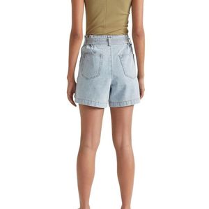 Shorts en jean décontractés pour femmes, taille mi-haute, en toile, avec taille élastique, respirants, mini, bleus, pour l'été - Product Image 3