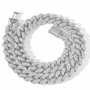 Bracelet en argent sterling Cuban Link avec diamants de laboratoire, maillons épais entrelacés, fermoir rectangulaire, bijoux élégants et luxueux pour femmes - Product Image 4