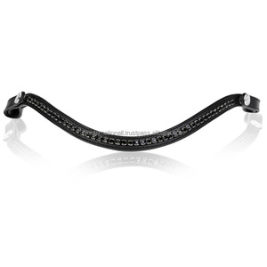 Bandeau de tête pour cheval en cuir rembourré avec cristaux ronds noirs, strass et chaîne métallique, bandeau fantaisie pour chevaux - Product Image 1