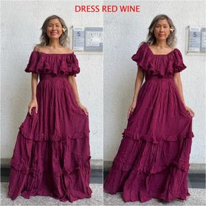 Boho Shoulder for Ruffled <b>Ball</b> <b>Gown</b> <b>Maternity</b> Maxi Dress Floor-Length Beach Wedding Cotton Breathable Eco-Friendly - Product Image 5