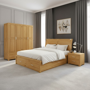 Juego de Dormitorio Moderno de 3 Piezas Personalizable, Camas Individuales de Madera Duradera, Muebles para el Hogar de Calidad, Cama, Armario, Mesa de Noche, Fabricación OEM en Vietnam - Product Image 6