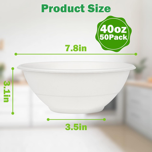 <b>Large</b> Disposable <b>Bowls</b> Compostable Heavy Duty Hot Soup White Modern Party Microwavable Safe <b>Salad</b> BPA FREE Eco-friendly - Product Image 2