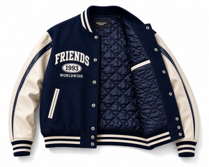 Chaqueta Varsity para Hombre, Color Azul Marino y Crema, Letras Bordadas, Logotipo Personalizado, Estilo Preppy, Ropa de Otoño - Product Image 5