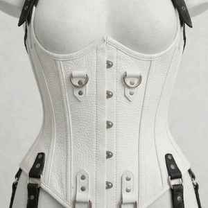Ensemble Harnais Corset en Cuir Style Bondage Sexy, Tenue Fétichiste Non Tissée, Lingerie Costume Blanc, Effet Gainant, Boucles Métalliques, Sportif - Product Image 4