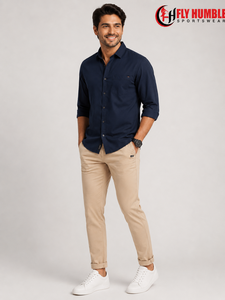 Pantalones Casuales Color Caqui para Hombre Fly Humble, Corte Recto, Cintura Media, Bolsillos Laterales, Forro de Felpa de Poliéster/Algodón, Transpirables - Product Image 1