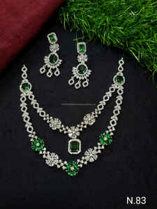 Classic American Diamond Bridal Jewelry <b>Set</b> Two-Piece Necklace and Earrings for Wedding Fashionable Classic Style - Product Image 3