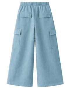 Pantalones Deportivos Cargo de Pierna Ancha Color Azul Cielo para Mujer, Cintura Elástica, Pantalones Casuales de Felpa, Corte Holgado, Ropa Urbana, Cómodos para Invierno - Product Image 2