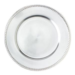 Assiette de Présentation Ronde en Métal Argenté Élégante avec Bordure Cordonnée – Vaisselle Décorative pour Mariages et Banquets - Product Image 1