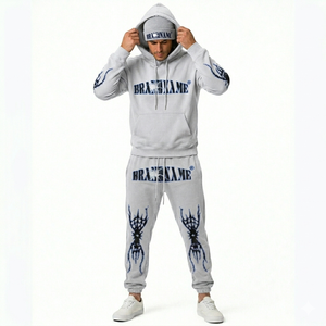 Conjunto de Sudadera con Capucha y Pantalones Jogger de Forro Polar Oversize Vintage para Hombre, Estilo Urbano Desgastado, Chándal con Logotipo Personalizado, Gorro y Atuendo de Invierno - Product Image 5