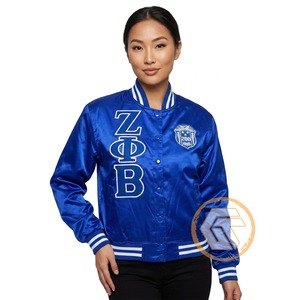 เสื้อแจ็คเก็ตวาร์ซิตี้ Zeta Phi Beta แบบสั่งทำพิเศษจาก GREEK TREASURES เสื้อผ้าสำหรับชมรมนักศึกษา คุณภาพสูง ระบายอากาศได้ดี ผ้าซาติน ปักอักษรตราสัญลักษณ์ - Product Image 1