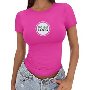T-shirts en coton décontractés pour femmes, col rond, personnalisables avec logo, pour l'été - Product Image 5