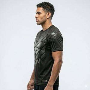 Custom 3D Embossed Print Men's Soccer Jersey <b>Black</b>-on-<b>Black</b> Geometric Armor Football Shirt - Product Image 4
