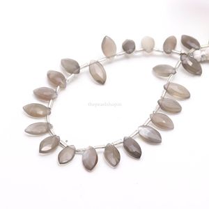 Perles de pierre de lune grise facettées en forme de marquise, pierres précieuses naturelles de pierre de lune grise percées sur le côté, 7x12-8x13MM, pour la fabrication de bijoux - Product Image 6