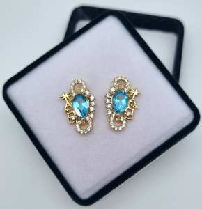 Pendientes de Topacio Azul Natural, Plata de Ley 925, Chapados en Oro de 14k, Hechos a Mano, Sin Níquel, Joyería Fina para Mujer, para Fiestas - Product Image 1