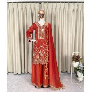 ชุดคุर्ติอินเดียสุดฮิตพร้อมกางเกงปาลาซโซ่ ตกแต่งด้วยงานปักกระจกแท้ เหมาะสำหรับใส่ในช่วงงานแต่งงานนี้ ชุดคุर्ติปาลาซโซ่ราคาส่ง - Product Image 2