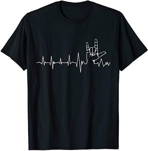 เสื้อยืดคอกลมแขนสั้นสีดำสำหรับผู้ชาย พิมพ์ลายหัวใจร็อคแฮนด์ ทรงปกติ สวมใส่สบาย ผ้าเจอร์ซีย์คอตตอน ดีไซน์โลโก้ด้านหน้า - Product Image 1