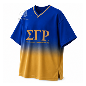 Camiseta Oversize para Mujer Sigma Gamma Rho, Azul y Dorado, Casual, Holgada, con Cuello en V, Diseño Gráfico de Hermandad, Ropa Universitaria Griega - Product Image 2