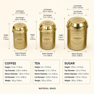 ชุดกระป๋องเก็บกาแฟ ชา น้ำตาล 3 ชิ้น ยี่ห้อ SHUBHAM ทำจากทองเหลือง พร้อมฝาปิด สไตล์วินเทจ แกะสลักลาย สำหรับเก็บอาหารในครัว - Product Image 5