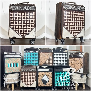 Luxury Designer Pattern Hand <b>Tooled</b> Genuine Cowhide Leather Suitcase Bag <b>Trolley</b> Luggage Perfect for Travel Multi-functional - Product Image 1
