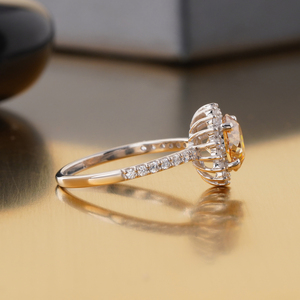2.00 CT Fancy Yellow Portuguese Cut Lab Grown Diamond <b>Ring</b> 14K <b>Gold</b> <b>Cocktail</b> Statement - Product Image 3