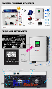 Onduleur solaire MPP 24V 4200W, entrée 220-240VAC, sortie 230VAC, onde sinusoïdale pure, MPPT AC-AC, 50/60Hz, 500VDC PV, 99% de rendement - Product Image 3