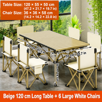 Ensemble de table de camping pliable moderne avec 6 chaises de jardin, cadre en aluminium Oxford, mobilier d'extérieur portable, pique-nique, barbecue, repas, noir