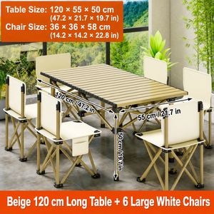 <b>Foldable</b> Camping <b>Table</b> Set with 6 Chairs Aluminum Outdoor Furniture Portable Picnic BBQ Dining Set Black - Product Image 2
