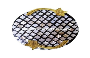 Bone Inlay Polished Stocked Serving <b>Platters</b> Classic Design Customized Pattern Washable Round All-Event Decorative Trays - Product Image 6