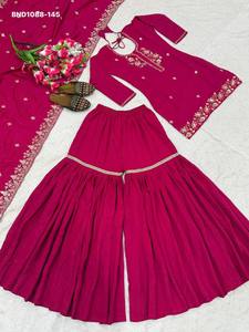 Ensemble Sharara-Suit-Dupatta rose prêt-à-porter de haute qualité NC Vichitra avec perles, travail manuel, fournisseur d'Inde, mode féminine - Product Image 2