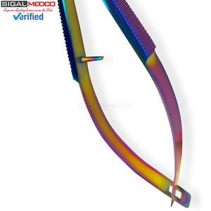 Tijeras Manuales Castroviejo de 4.5 Pulgadas, Curvas, de Acero Inoxidable Arcoíris Multicolor, para Cirugía General, Certificación CE Clase I, Garantía de 3 Años - Product Image 5