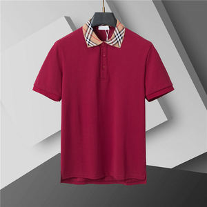 Custom Polyester/Cotton <b>Burgundy</b> Solid Canvas Breathable Men for Shirt Designer Casual Sports Tailored <b>Short</b> Sleeve Luxury Top - Product Image 1