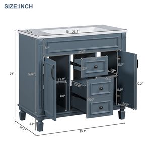 Mobile Bagno Moderno da 36 Pollici con Lavabo Singolo, 2 Ante e 2 Cassetti con Chiusura Ammortizzata - Product Image 6