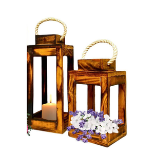 Ensemble de 4 lanternes de mariage en bois brûlé, écologiques, avec poignée, pour cadeaux de bienvenue par MULTI CRAFT - Product Image 4