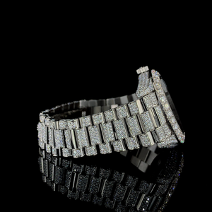 Reloj de Lujo con Movimiento de Cuarzo, Fecha Automática, Oro Blanco, Estilo Hip Hop, Calidad VVS, Moissanita, Correa de Acero Inoxidable - Product Image 3
