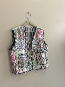Veste matelassée en coton patchwork réversible pour femme, gilet - Product Image 4