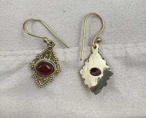 Boucles d'oreilles pendantes rondes en grenat plaqué or, faites à la main, avec pierres précieuses, vente en gros pour fêtes - Nouveauté très prisée - Product Image 4