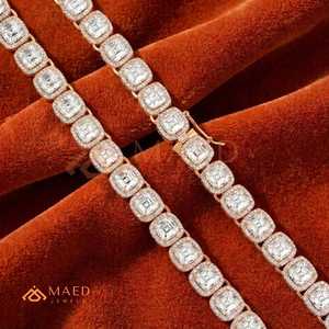 Rose Gold Asscher Cut Moissanite Tennis Chain Necklace Iced Out Luxury Diamond Look Fashion Jewelry <b>Gift</b> - Product Image 5