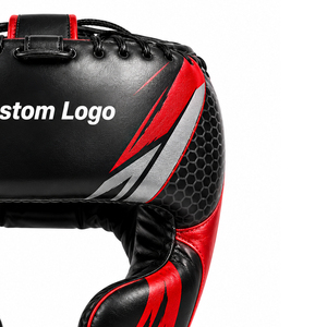 Protège-tête de boxe en cuir PU léger et écologique de qualité supérieure, couleur noir et rouge, service OEM/ODM, impression de logo personnalisée - Product Image 3