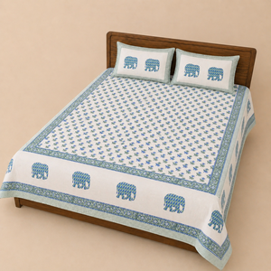 Hand Block Print 300 TC Percale <b>King</b> <b>Size</b> Cotton Flat <b>Sheet</b> Washable for Home & Hotel Use Hand Made Organic Cotton - Product Image 2