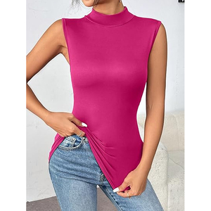 เสื้อกล้ามคอกลมผู้ชาย สีพื้น ผ้าถัก สวมใส่สบาย ระบายอากาศได้ดี สีชมพูฟูเชีย แต่งแอพพลิเคชั่น - Product Image 4