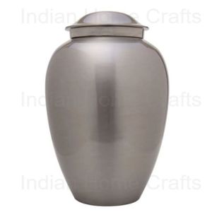 Urne funéraire en aluminium argenté, vase commémoratif en métal pour cendres, urne ronde personnalisée pour commémoration - Artisanat indien - Product Image 3