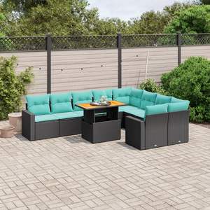 Ensemble de canapés de patio en polyrotin noir, 10 pièces, avec coussins, meubles d'extérieur élégants - Product Image 1