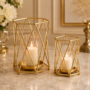 Juego de Portavelas Geométricos de Lujo, Decoración Moderna de Metal Dorado para un Estilo Elegante en la Sala de Estar - Product Image 1
