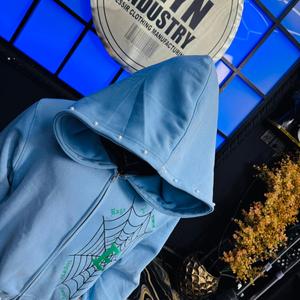 Sudadera con capucha y cremallera completa, personalizada con parches de chenilla de araña y bordado de letras, lavado ácido, de invierno, 100% algodón polar - Product Image 3