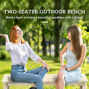 Panca da giardino in legno a 2 posti con sedile a doghe senza schienale panca del portico anteriore per ponte a bordo piscina del parco o ambiente naturale all'aperto - Product Image 4