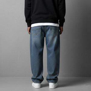 Pantalon baggy en jean de coton délavé coupe droite de haute qualité pour hommes, style hip-hop, vente en gros, collection 2026 - Product Image 6